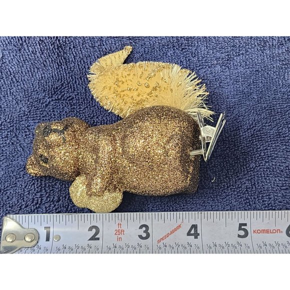 Vintage Squirrel Christmas Tree Clip On Ornament Sparkly Gold‎ - Picture 6 of 6